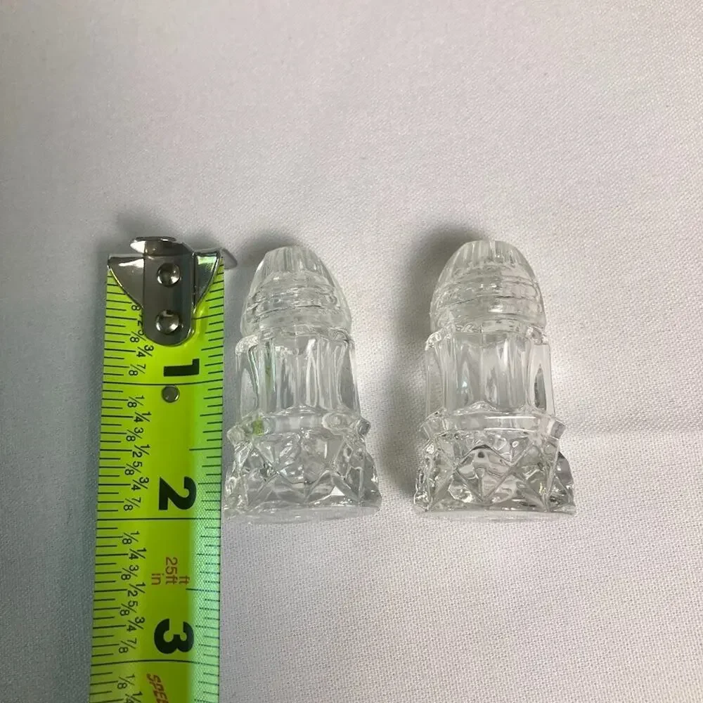 Vintage Glass Salt & Pepper Shakers 1960s Art Deco Heavy Texture 2” Glass Set